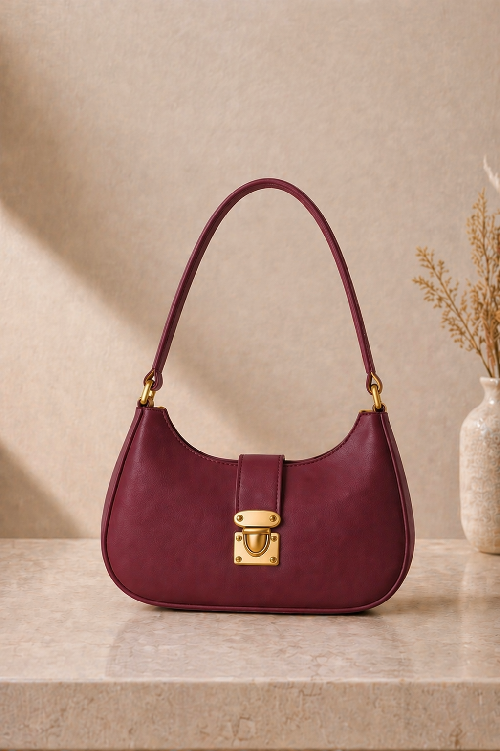 Maroon Moon Lock Shoulder Bag