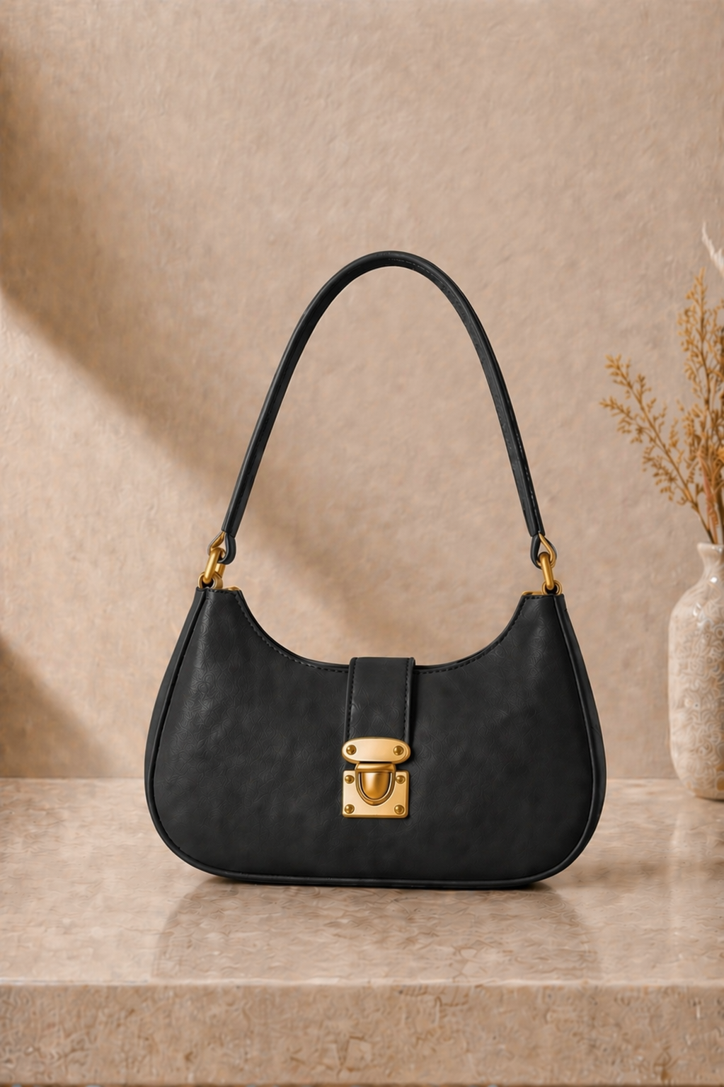 Black Moon Lock Shoulder Bag