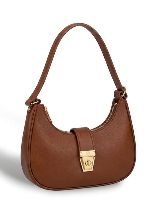 Brown Moon Lock Shoulder Bag