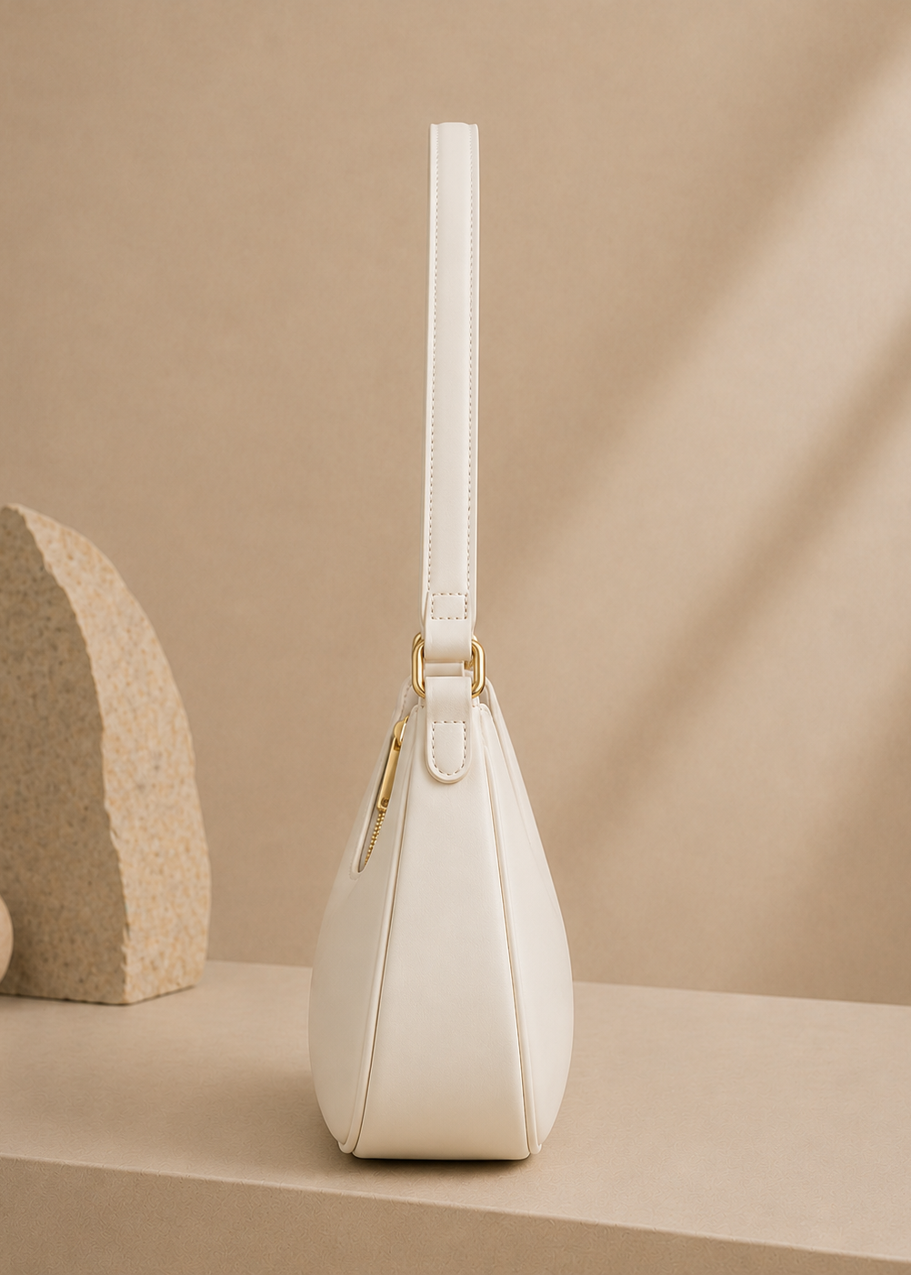 White Half Moon Shoulder Bag for Women