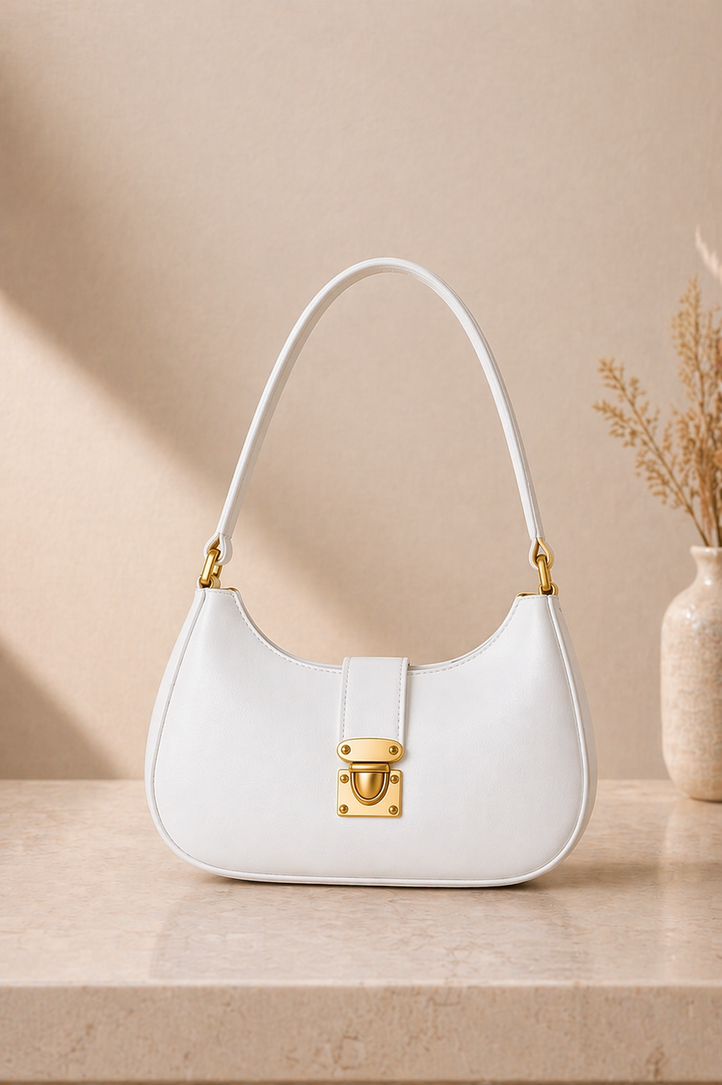 White Moon Lock Shoulder Bag