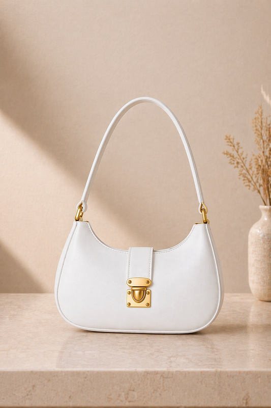 White Moon Lock Shoulder Bag