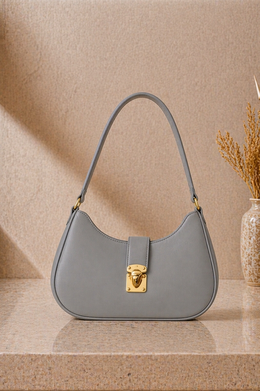 Grey Moon Lock Shoulder Bag