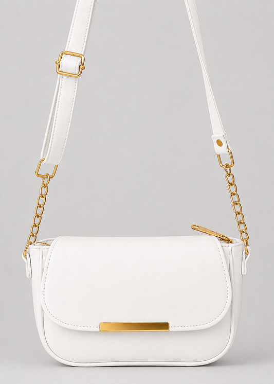 White Flap Shoulder Bag for Women