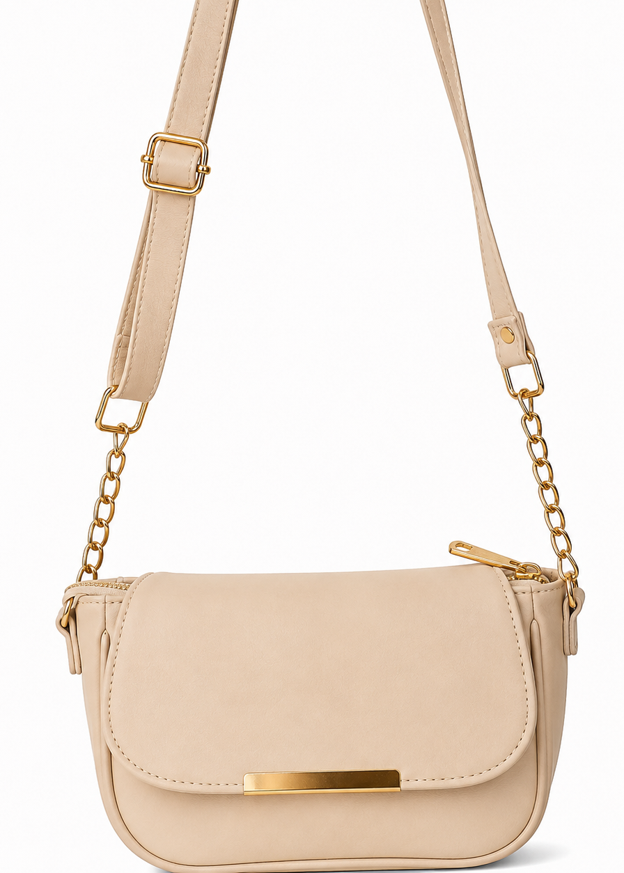 Cream Flap Shoulder Bag for Women