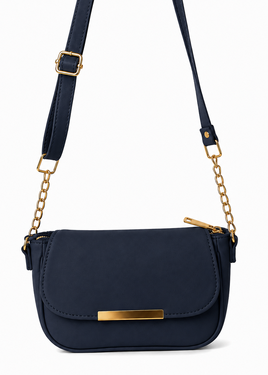 Navy Flap Shoulder Bag for Women