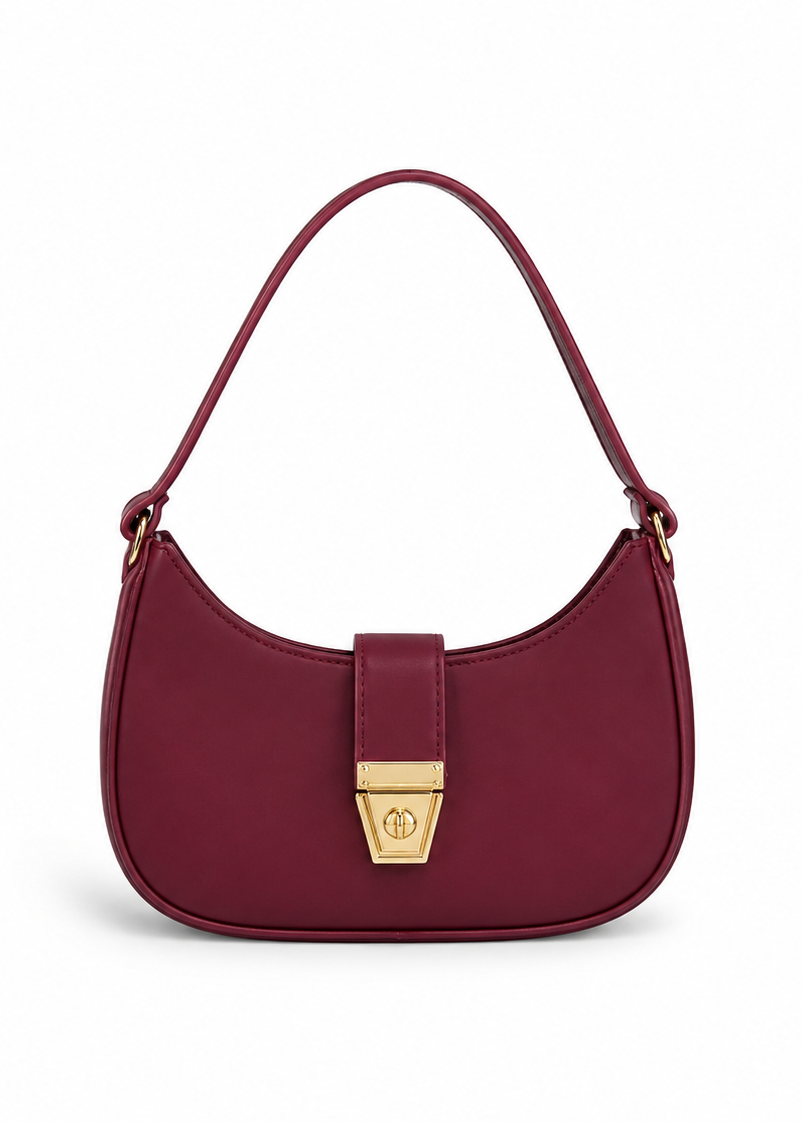 Maroon Moon Lock Shoulder Bag