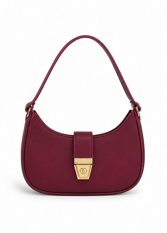 Maroon Moon Lock Shoulder Bag