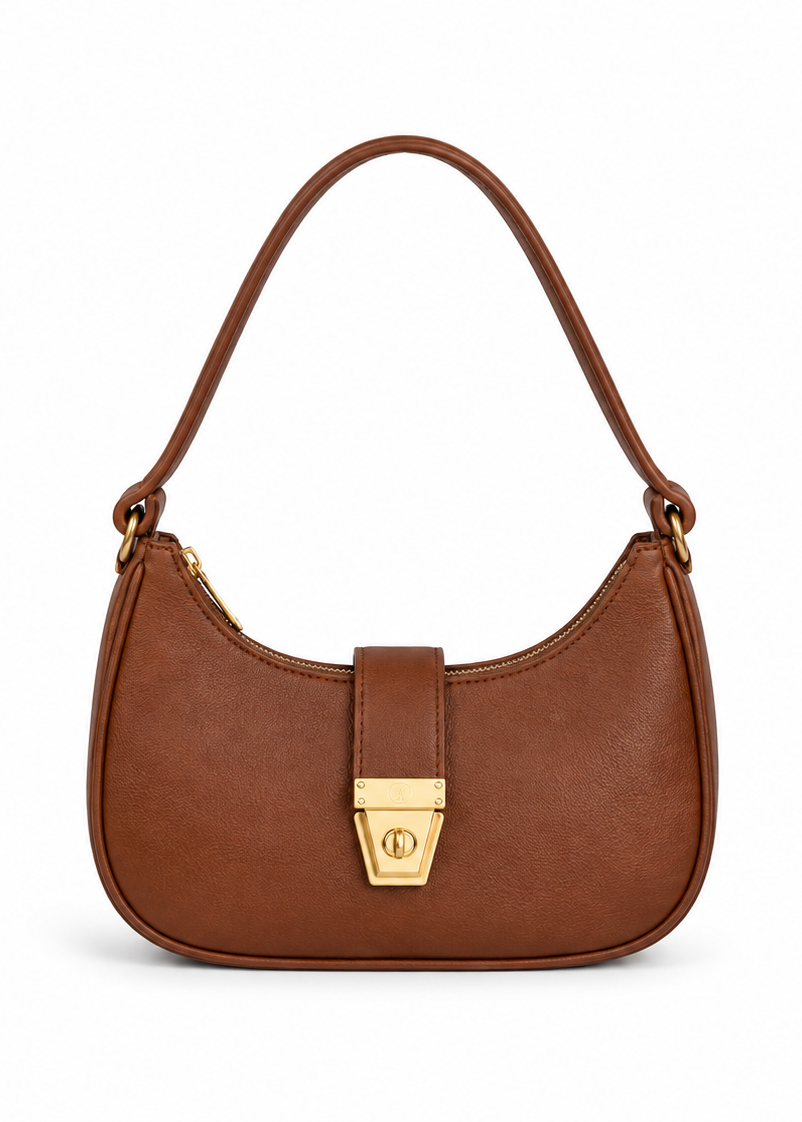 Brown Moon Lock Shoulder Bag