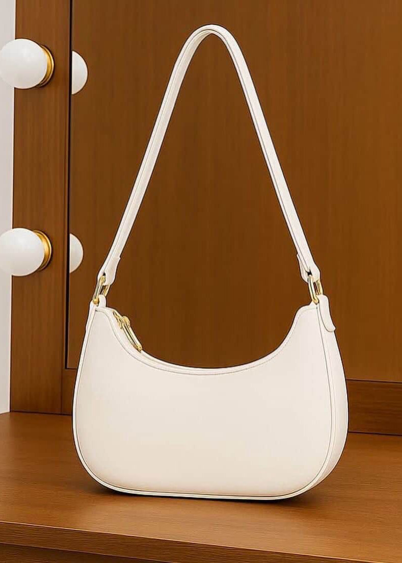 White Half Moon Shoulder Bag for Women